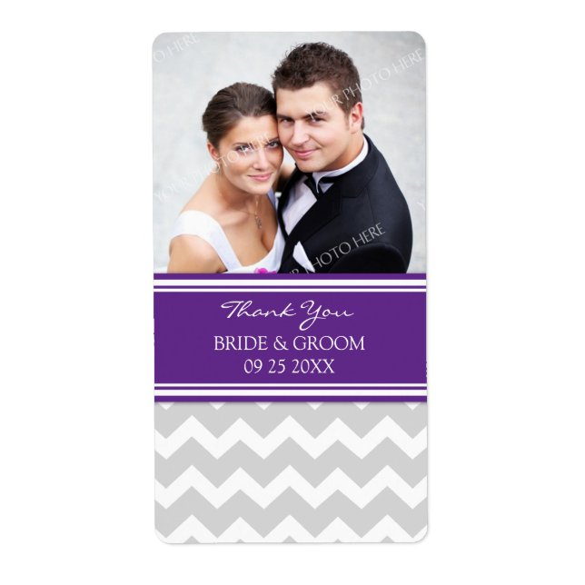 Plum Grey Chevron Photo Wedding Labels (Front)