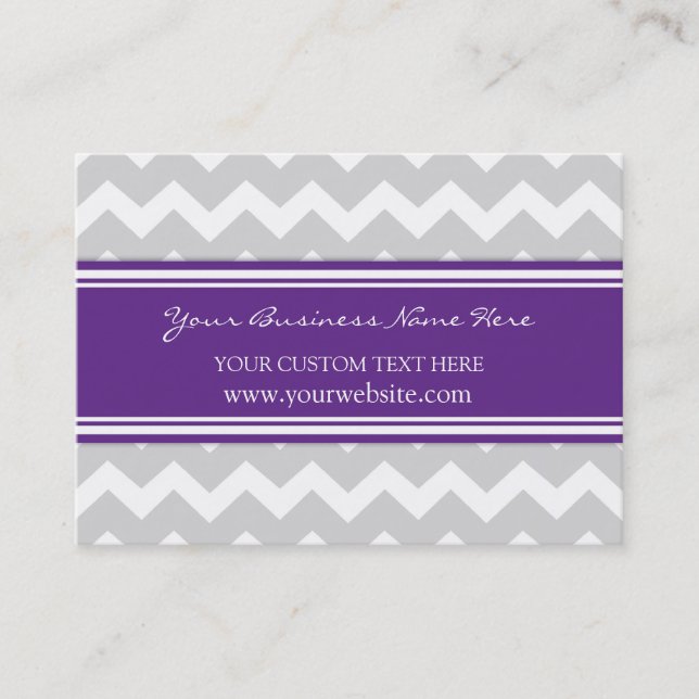 Plum Grey Chevron Retro Business Cards (Front)