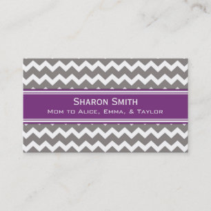 Plum Grey Chevron Retro Mom Calling Cards