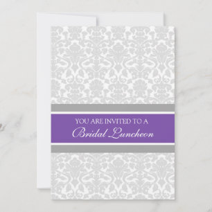 Plum Grey Damask Bridal Lunch Cartes d'invitation