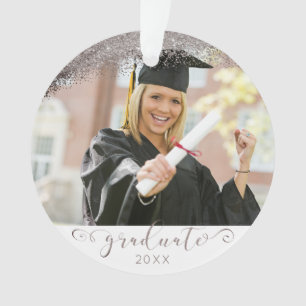 Plum Grey & Silver Script Graduate Photo Keepsake Ornament
