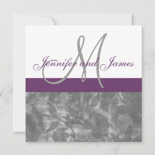 Plum Grey Wedding Invitation Monogram Names Floral