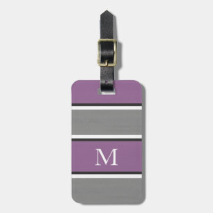 Plum Grey White Stripes Modern Luggage Tag