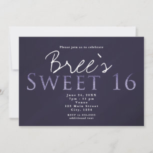 Plum gris fumé SWEET 16 Anniversaire Invitation de