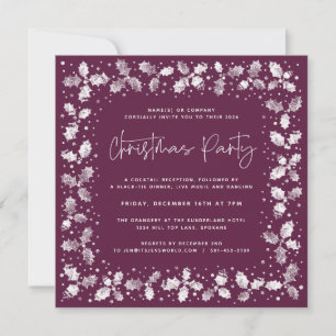 Plum Hand Printed Holly+Berries Christmas Party Invitation