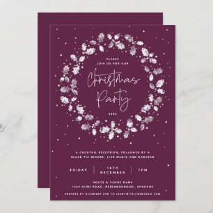 Plum Hand Printed Holly Wreath Christmas Party Invitation