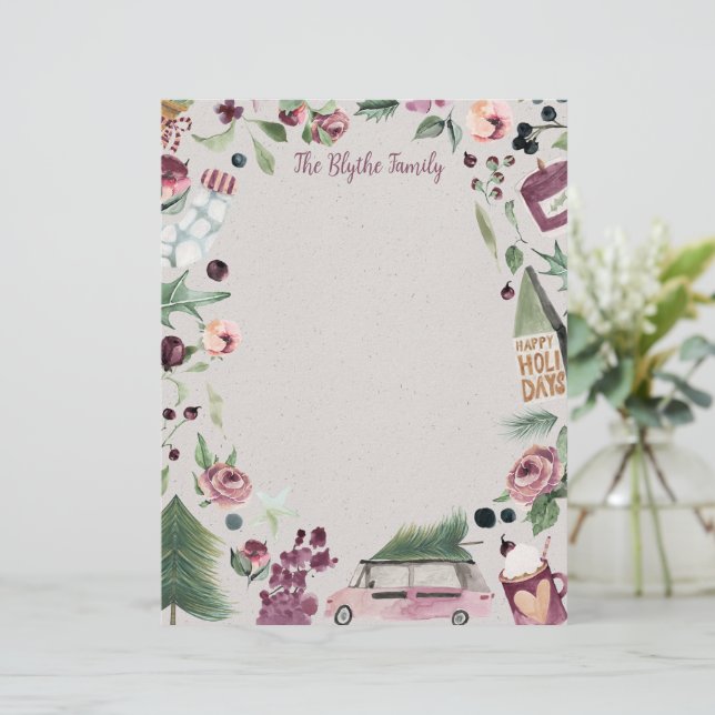 Plum Happy Christmas Letter Letterhead (Standing Front)