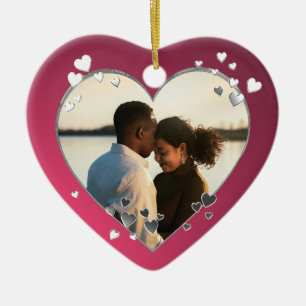 Plum Hearts and Ribbon Photo Ceramic Ornament