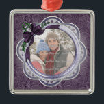 Plum Holiday Poinsettia Metal Ornament<br><div class="desc">Ornament features a pretty plum purple Poinsettia background with matching bow. Festive and elegant. Back of this photo Ornament says Season's Greetings 20XX,  and is ready for you to customize. Fun gift or keepsake.</div>