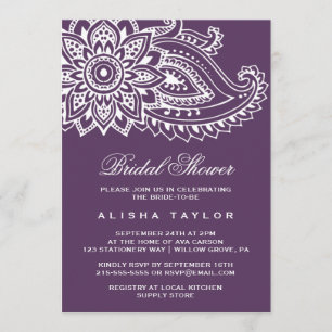 Plum Indian Paisley Bridal Shower Invitation