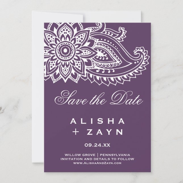 Plum Indian Paisley Enregistrer la carte Date (Devant)
