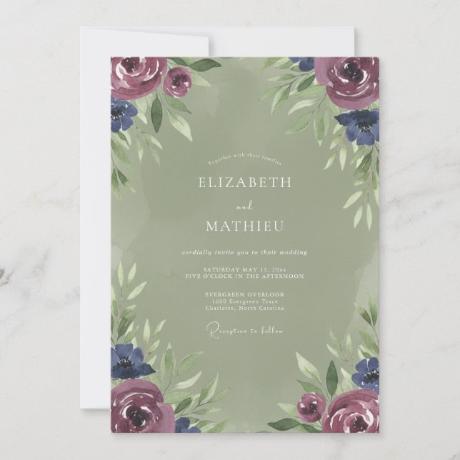 Plum Indigo Painted Wedding Invitation (Front)