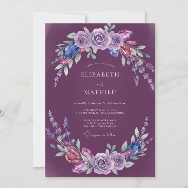 Plum Indigo Watercolor Wedding Invitation (Front)