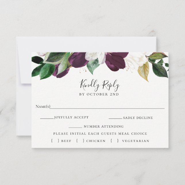 Plum ivoire Floral Mariage RSVP Carte de choix de  (Devant)