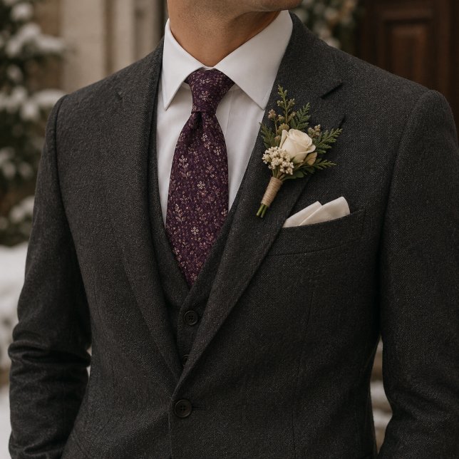 Plum Ivory Botanical Micro-Jacquard Tie (Creator Uploaded)