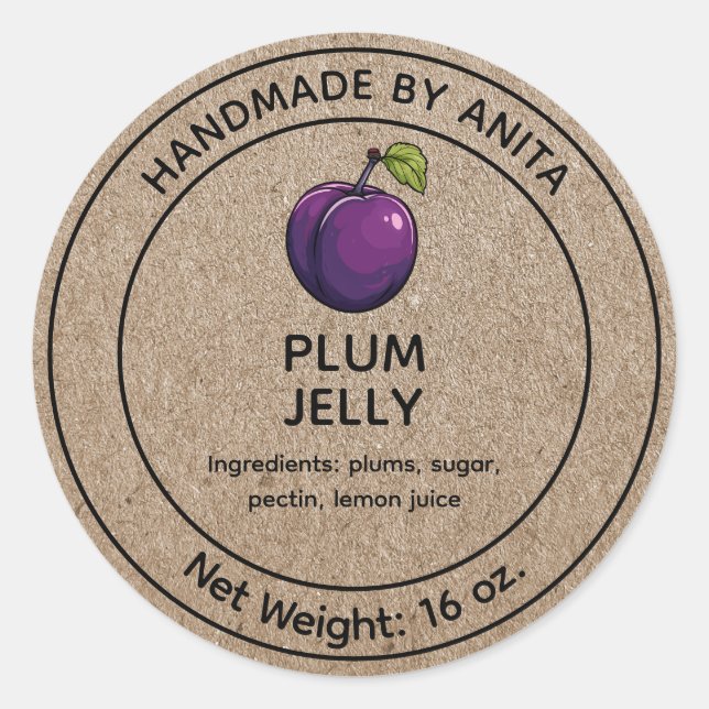 Plum Jam Jelly Jar Étiquette Kraft Style papier (Devant)