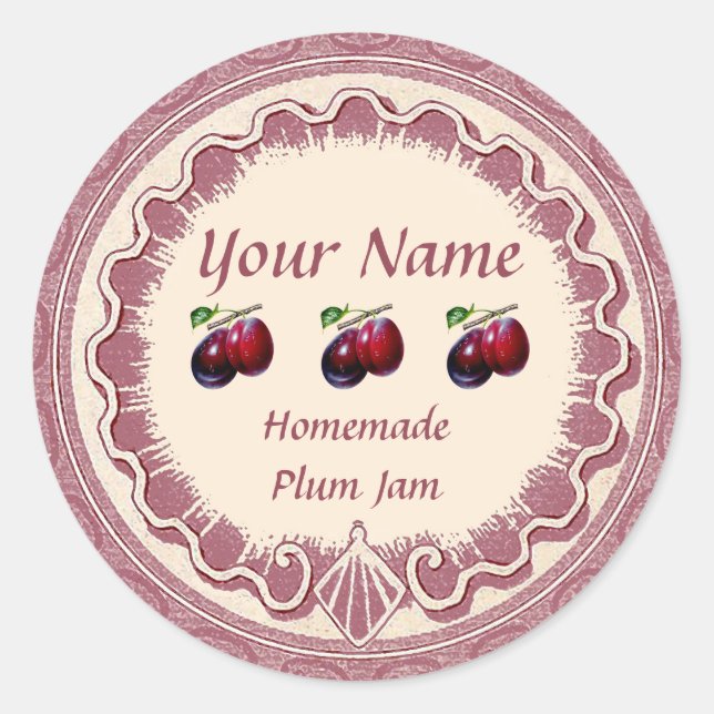 Plum Jam Personalize Pink Classic Round Sticker (Front)