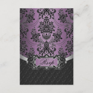 Plum Lapis Purple Black Damask Wedding RSVP Cards