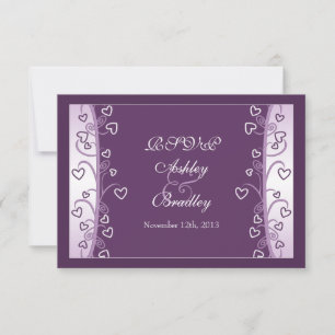 Plum Lavender Purple Hearts Wedding RSVP Card