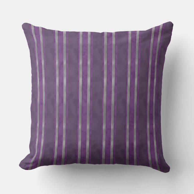 Plum Lavender Steel Stripes Throw Pillow (Front)
