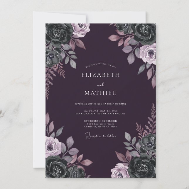 Plum Lavender Vine Wedding Invitation (Front)