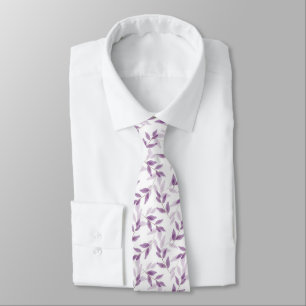 Plum Layered Watercolor Leaves Pattern  Tie