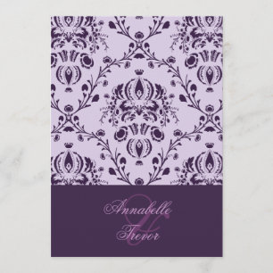 Plum/lilac damask, custom wedding invitation