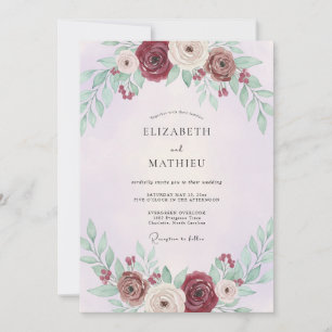 Plum Lilac Peony Wedding Invitation