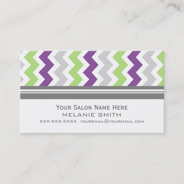 Plum Lime Grey Chevron Salon Appointment Cards (Front)