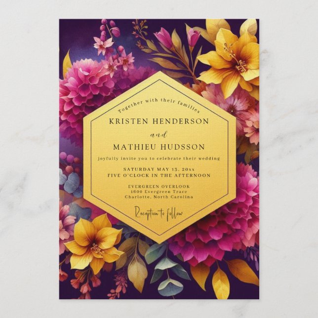 Plum Luminous Bloom Wedding Invitation (Front)