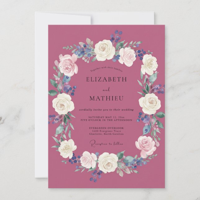 Plum Lush Blossom Wedding Invitation (Front)