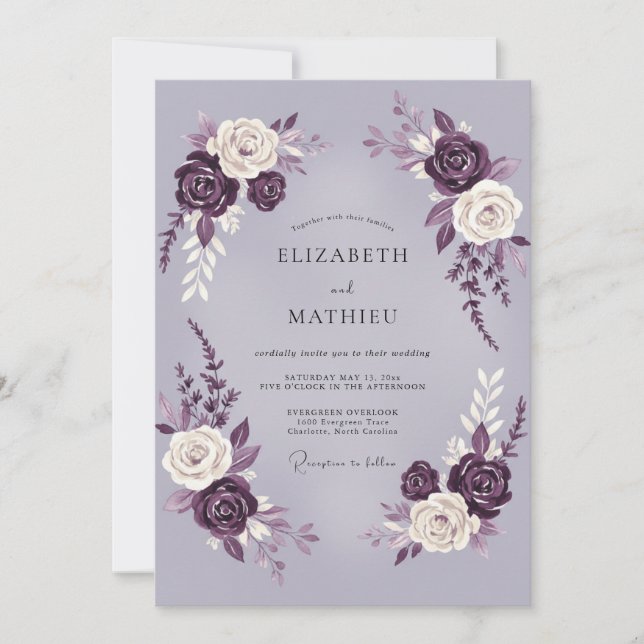 Plum Luxurious Rose Wedding Invitation (Front)