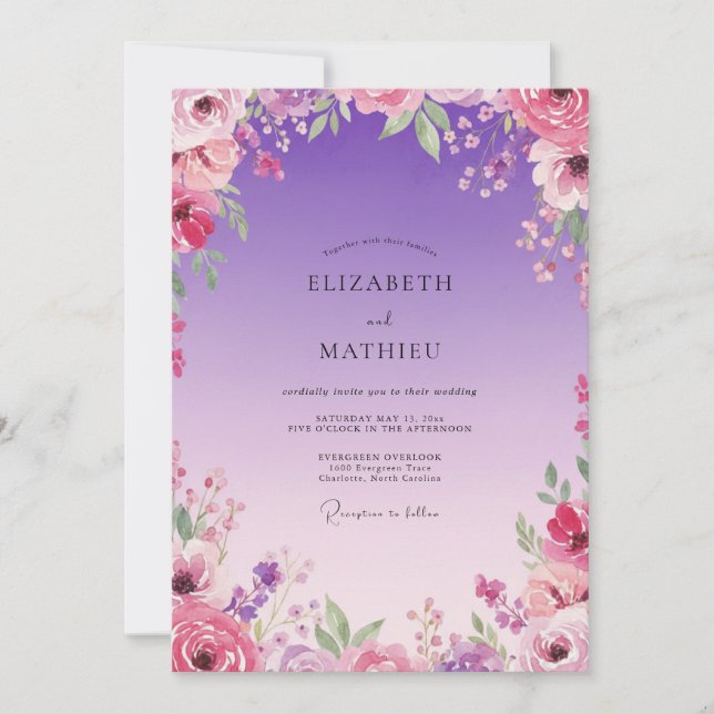 Plum Magenta Bloom Wedding Invitation (Front)