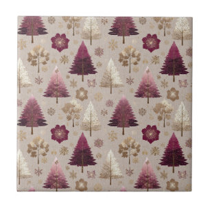 Plum Magenta Pines Romantic Winter Woodland Tile