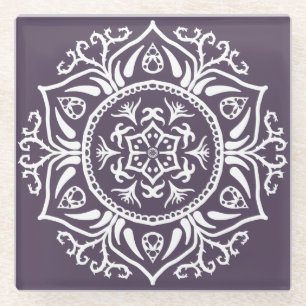 Plum Mandala Glass Coaster