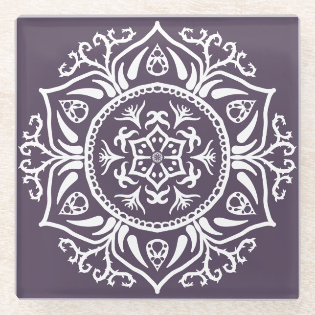 Plum Mandala Glass Coaster (Front)
