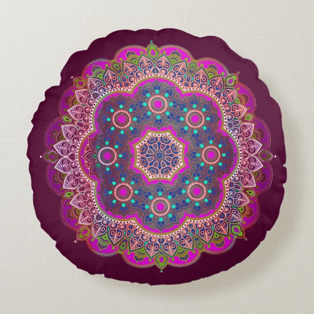 Plum Mandala  Round Pillow (Front)