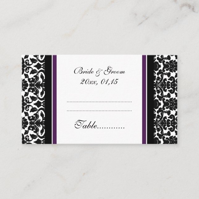 Plum Mariage damassé Table Placer Cartes (Devant)