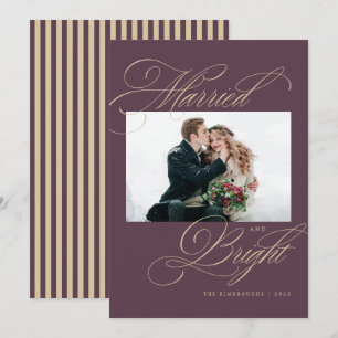 Plum Married and Bright Newlywed Christmas Holiday Card