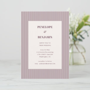 Plum Mauve Stripe Classic Bold Typography Wedding Invitation