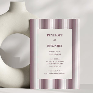 Plum Mauve Stripe Classic Bold Typography Wedding Invitation
