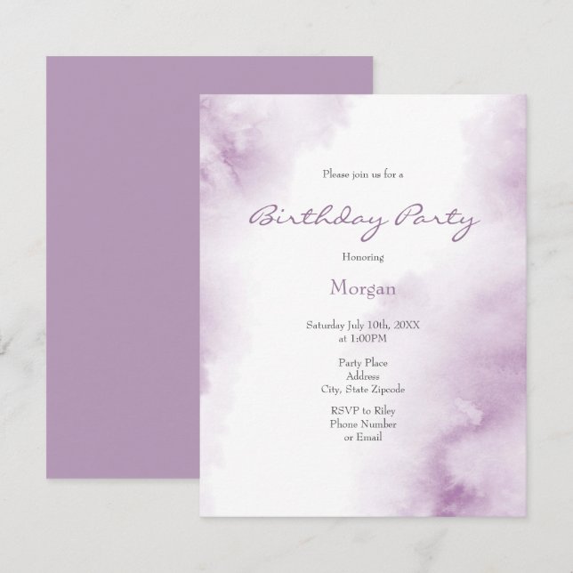 Plum Mauve Watercolor Abstract Frame Invitation (Front/Back)