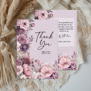 Plum Mauve Watercolor Floral Wedding Thank You Card