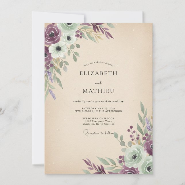 Plum Mauve Wildflower Wedding Invitation (Front)