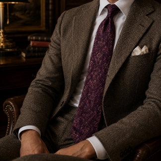 Plum Merlot Old Money Damask Baroque Pattern Tie