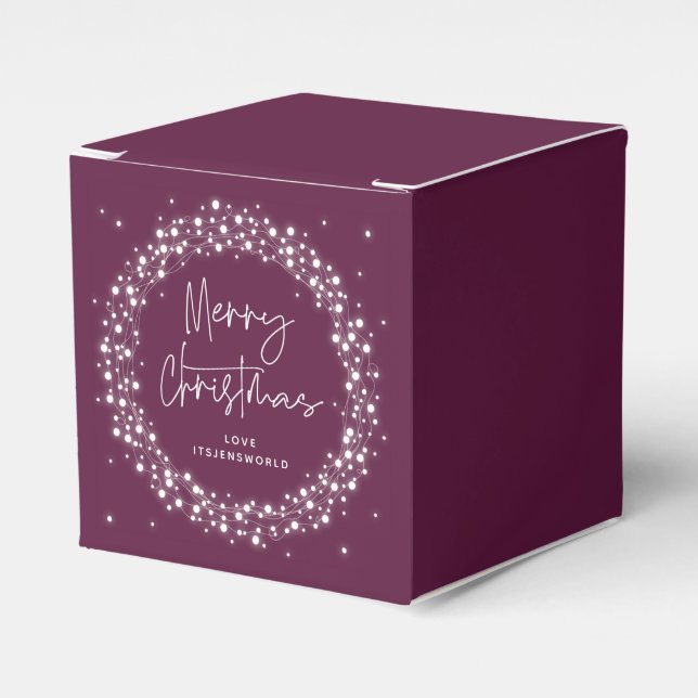 Plum Merry Christmas Sparkling Lights Favor Box (Front Side)