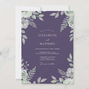 Plum Mint Foliage Muted Eucalyptus Wedding Invitation