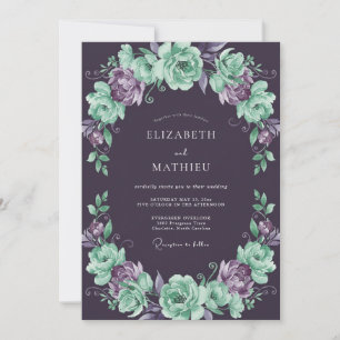 Plum Mint Ranunculus Eucalyptus Wedding Invitation