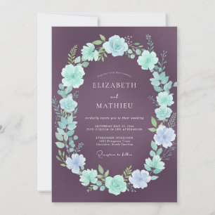 Plum Mint Ranunculus Muted Eucalyptus Wedding Invitation