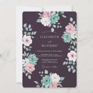 Plum Mint Ranunculus Sage Wedding Invitation